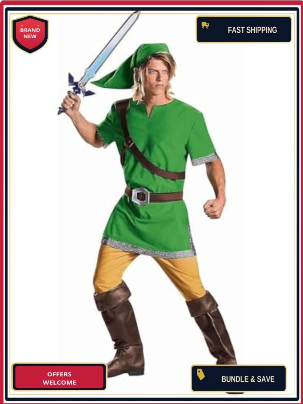 Men's Link Classic Costume Tunic Belt Hat Officially Licensed